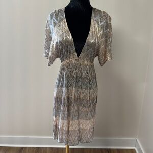 Vitamin A Swimwear Cover-Up Embroidered Metallic Beige & Gold | Size Small